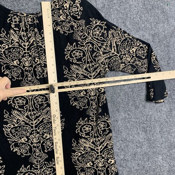 Lucky Brand Rayon Pullover Top Women M Black Tan Design  Hi Low Scoop Neck W/Key - Picture 10 of 12